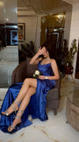 Modest Senior Prom Dresses High Schools Inspiration Mermaid Strapless Royal Blue Slit Semi Formal Grad Long Prom Dress For Teens HZ0311