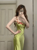 Simple A line Spaghetti Straps Satin Vestido De Desta Verde Green Prom Dresses Wedding Guest Dress HZ0311