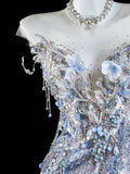 Classic Mermaid Wedding Dresses Sweetheart Silver Gray Sequin With Gem Crystals Brides Dress Bridal Gowns HZ0311