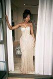 Sexy Champagne Sequin Glitters Mermaid Long Prom Dress Evening Dress HZ0311