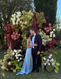 Modest Mermaid Cowl Neck Light Sky Blue Satin Prom Dress Long Party Gowns Evening Dresses HZ0311