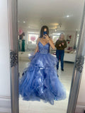 Classy Prom Dresses Impress Outfit Ball Gown Spaghetti Straps Tulle Blue Long Semi Formal Party Dress For Teens High Schools HZ0311