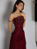 Classy Mermaid Spaghetti Strap Burgundy Wine Red Chiffon Prom Dress Aesthetic For Teens Formal Dresses Party Outfits Prom Gown HZ0311