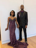Sexy Special Occasion Dress Mermaid Sweetheart Grape Sequins Prom Dresses With Beads Gem Party Dress Long Evening Dresses HZ0311