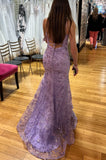 Glitter Mermaid Spaghetti Straps Lilac Open Backs Long Prom Dresses Formal Party Dress Evening Gown HZ0311