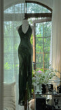 Green Halter Sheath Beaded Chiffon Long Prom Dresses Elegant Green Evening Gowns Dance Outfits HZ0311