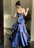 Navy Blue Sweetheart Straps Mermaid Party Dress, Navy Blue Sweetheart Prom Dress For Women HZ0311