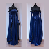 Vintage Dark Blue Halter Neck A-Line Velvet Long Formal Prom Dress Evening Dress, HZ0427