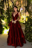 Straps Deep V Neck Sleeveless A Line Long Prom Dress With Pleated Birthday Outfits HZ0311