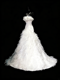 Vintage 80s Wedding Dresses Mermaid Strapless Tulle White Ruched Layers Long Brides Dress Fitted Bridal Gown HZ0311
