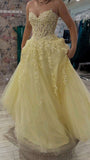 Cute A line Sweetheart Lace Yellow Long Prom Dresses For High School People Girls Formal Bridesmaid Dress HZ0311