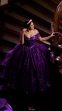 Chic Ball Gown Off The Shoulder Grape Sequin Long Formal Fancy Prom Evening Dress Dinner Outfits Party Gowns For Teens Girls HZ0311