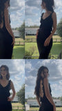 Modest Mermaid V Neck Black Chiffon Long Prom Dresses For Teens Formal Dress Party Outfits Prom Gowns HZ0311