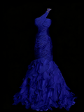 Vintage Mermaid One Shoulder Royal Blue With Tiered Layers College Formal Outfit Long Prom Graduation Dresses For Teens HZ0311