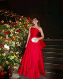Elegant A line One Shoulder Red Sleeveless Chiffon Simple Evening Formal Prom Dress HZ0311