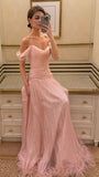 Elegant Off The Shoulder Pink Evening Prom Dresses Chiffon Pleated Party Dress Formal Dress HZ0311