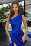 Simple Black Long One Shoulder Slit Mermaid Prom Dresses 18th Birthday Outfits HZ0311