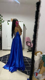 Modest A line Spaghetti Strap Burgundy Satin Slit Prom Dresses Sleeveless Long Formal Party Gown HZ0311