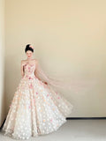 Cute Ball Gown Sweetheart Pink Flowers Long Tulle Quinceanera Dress Sweet 15 16 Dresses HZ0311