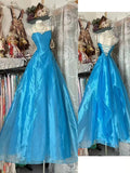 Classy Ball Gown Spaghetti Strap Blue Long Prom Dresses Party Dress 18th Birthday Outfits Graduation Dress HZ0311