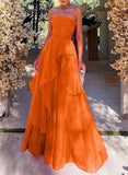 Elegant Ball Gown Strapless Dusty Orange Tulle Evening Women Party Dresses Long Formal Prom Dress 16 Birthday Gown HZ0311