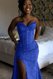 Orange Mermaid Prom Dress Sleeveless Sweetheart Sequined Formal Dress Party Gown For Women HZ0311
