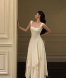 Gorgeous A Line Square Neckline Sleeveless White Date Night Dress Prom Dresses Birthday Outfits HZ0311