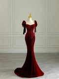 Modest Mermaid Wine Red Long Formal Prom Evening Dress Dinner Outfits Party Gowns For Teens Girls HZ0311