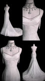Mermaid Ivory White Sequin Spaghetti Straps Long Backless Pleats Wedding Dress HZ0311