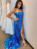 Women's Cocktail Party Gowns Mermaid Charming Sweetheart Royal Blue Prom Dresses HZ0311