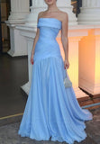 straight across sleeveless pleated a-line evening dress Prom Dress HZ0311