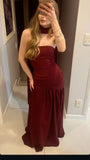 Modest Mermaid Strapless Burgundy Satin Prom Dresses With Pleated Scarf Evening Party Formal Gown 17th Birthday Outfits HZ0311
