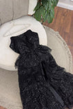 Sparkly Ball Gown Strapless Black Prom Dresses Fashion Evening With Slit Sequin Long Formal Party Gowns HZ0311