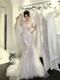 Luxurious Wedding Dresses Mermaid Sweetheart With Beaded Crystals Bodice Silver Sequin Bride Dress For Brides Fitted Bridal Gown HZ0311
