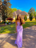 Sparkly Mermaid Sweetheart Lilac Lace Long Formal Gowns Prom Dresses With Appliques Evening Dress HZ0311