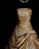 Vintage Ball Gown Strapless Gold Sweet 16 Dresses Quinceanera Dress With 3D Flowers Long 15 Vestidos De Fiesta HZ0311