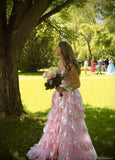 Pretty Off The Shoulder Pink Lace Slit Long Formal Prom Dresses Party Dresses HZ0311