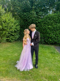 Modest A Line Off The Shoulder Lilac Tulle Lace Appliques Prom Dresses Long Party Dress Evening Dresses HZ0311