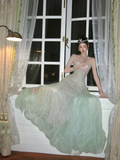 Glitter A line Strapless Green With Beaded Crystals Prom Dress Aesthetic Long Graduation Evening Outfits HZ0311