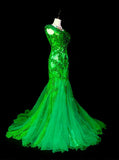 Vintage Mermaid Scoop Neck Green Lace Appliques Senior Prom Dresses High School Long Formal Dress HZ0311