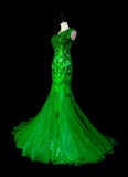 Vintage Mermaid Scoop Neck Green Lace Appliques Senior Prom Dresses High School Long Formal Dress HZ0311