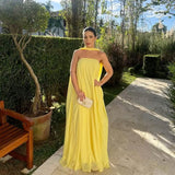 Modest A Line Strapless Chiffon Yellow Prom Dresses Inspo Simple Long Prom Gowns With Scarf HZ0311