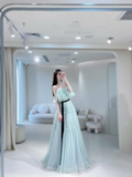 Cute Ball Gown Off The Shoulder Mint Green Tulle Long Prom Dresses Impress 18th Birthday Outfits Prom Gown HZ0311