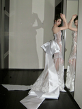 Fairy Mermaid Strapless White Sequin Wedding Dress With Beaded Bow-knot Fairytale Brides Gown Wedding Dresses HZ0311