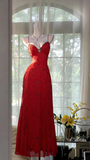 Classy A Line Spaghetti Strap Red Chiffon Senior Prom dresses High School Long Formal Dresses HZ0311