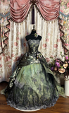 Green Strapless A-Line Satin Lace Long Evening Dress Birthday Ball Gown, HZ0427