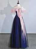 Modest Ball Gown Off The Shoulder Royal Blue Tulle Prom Dresses Inspiration Party Gowns Princess Formal Dress HZ0311