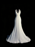 Modest Mermaid V Neck White Chiffon College Formal Outfit Long Prom Graduation Dresses For Teens HZ0311