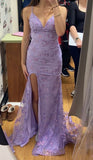 Glitter Mermaid Spaghetti Straps Lilac Open Backs Long Prom Dresses Formal Party Dress Evening Gown HZ0311