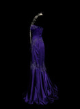 Vintage Strapless Purple Satin Prom Dress Applique Formal Party Dress HZ0311